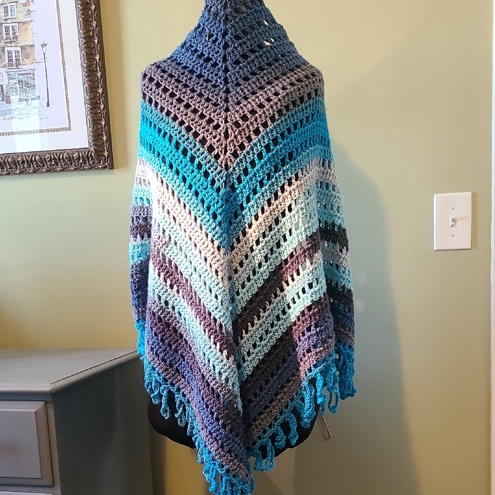 Handmade Crochet Shawl in Blue and Gray By Grey Dove Creations New With Tags